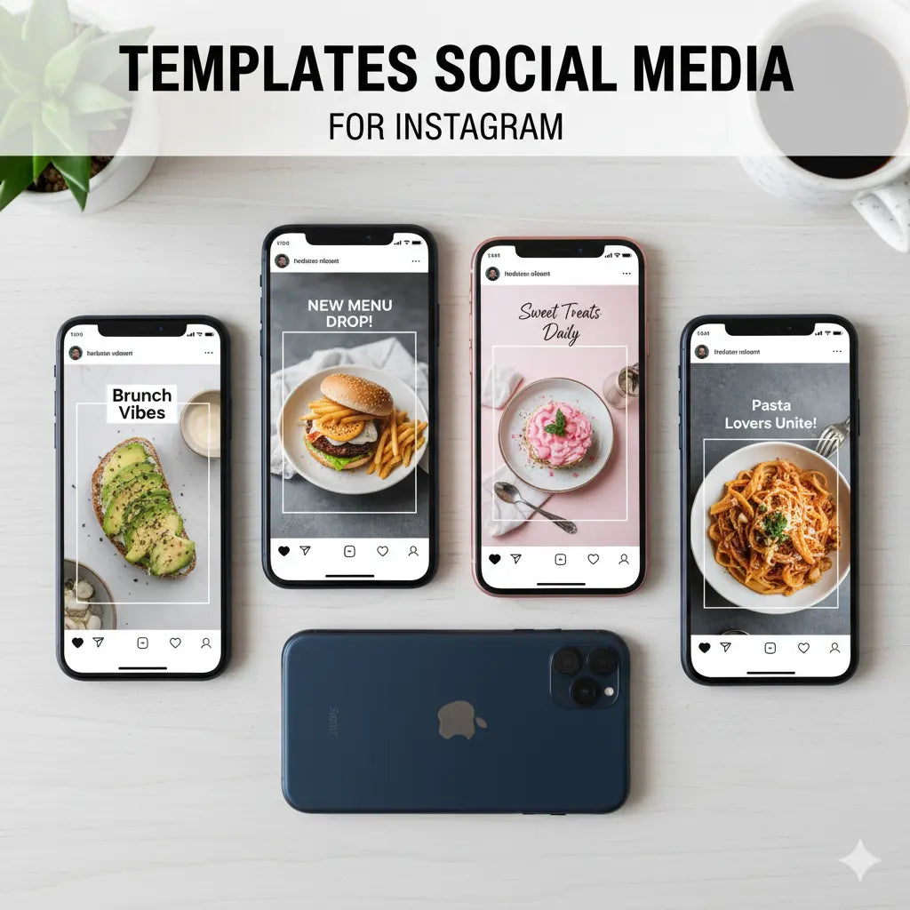 Burger Instagram templates collection featuring bold promotional designs, juicy burgers, fries and modern social media post layouts for restaurant branding.
