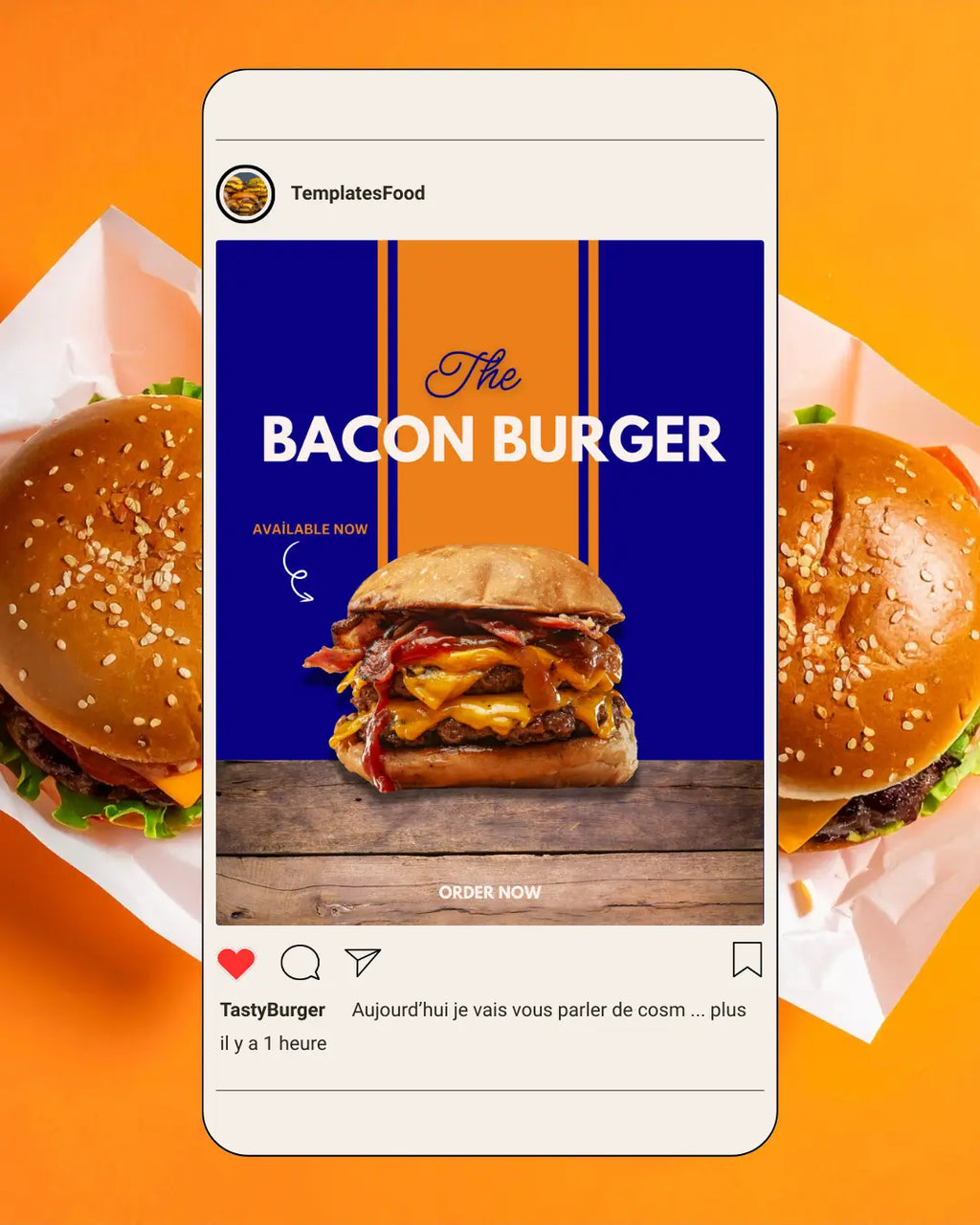 50 Burger Instagram Templates PACK - BLUE and ORANGE My Food Templates
